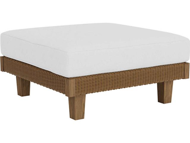 Catalina Lloyd Loom Wicker Outdoor Ottoman with Teak Accents