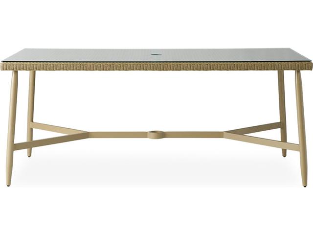 Fairview Wicker Rectangular Glass Top Dining Table with Umbrella Hole