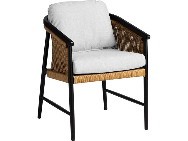 Galloway Dining Armchair with Tortoiseshell Vinyl Wicker in Matte Black