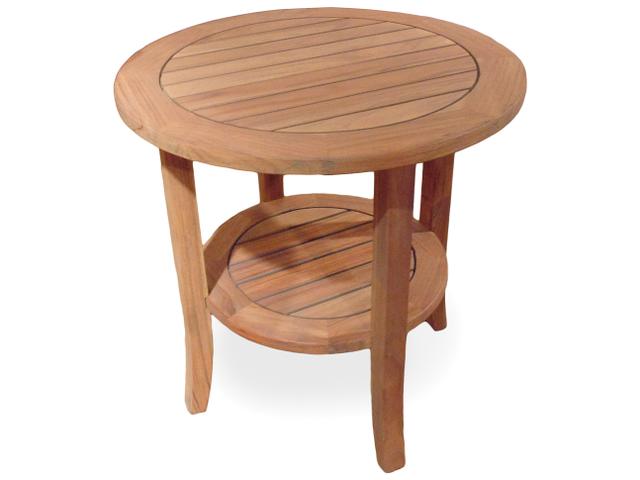 Teak 24-Inch Round Tapered Leg End Table with Shelf