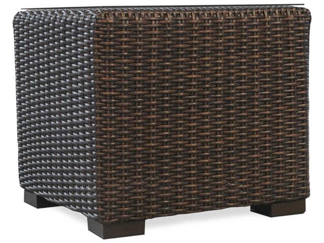 Mesa Wicker Square End Table with Glass Top in Pecan
