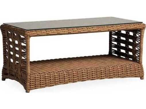 Magnolia Woven Vinyl Rectangular Coffee Table with Glass Top in Sandcastle