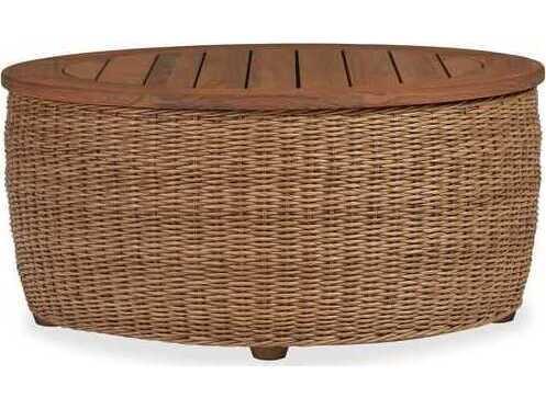 Tobago 35.5 Inch Round Wicker and Antiqued Teak Coffee Table