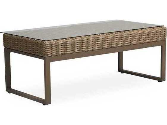 Milan 49-Inch Rectangular Wicker Outdoor Coffee Table with Glass Top