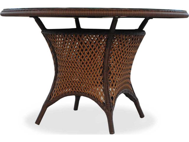Grand Traverse 48-Inch Round Wicker Outdoor Dining Table with Umbrella Hole