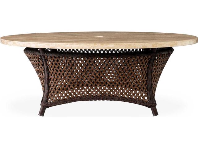 Grand Traverse Wicker Round Stone Top Outdoor Chat Table