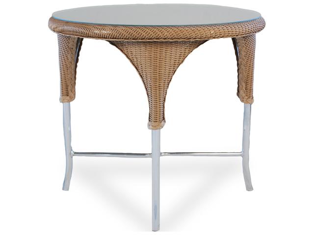 34-Inch Round Wicker Dining Table with Glass Top