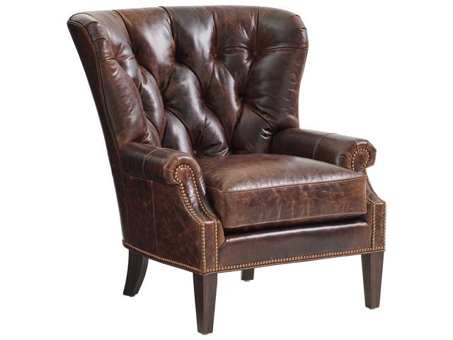 Silverado Atwater Leather Accent Chair in Walnut with Nailhead Trim