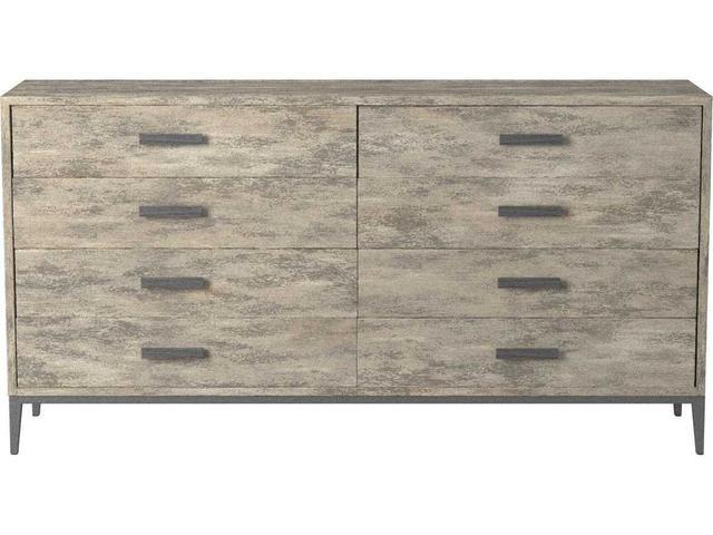 Cameron 8-Drawer Double Dresser in Raw Silk and Hammered Pewter