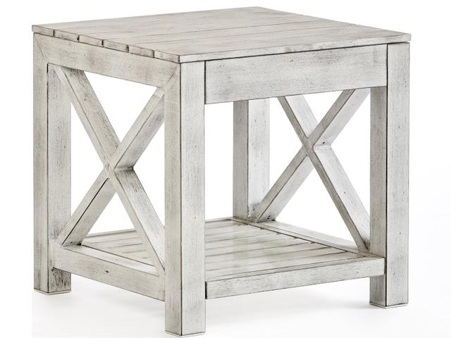 Farlowe Square Aluminum Wicker End Table in Brushed White