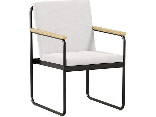 Stratton Cushion Aluminum Dining Arm Chair with Teak Arms