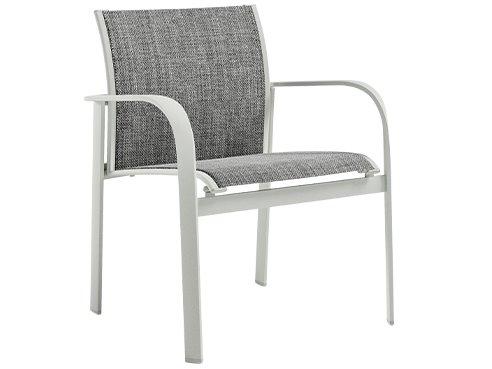 Twist Sling Aluminum Stackable Low Back Dining Arm Chair