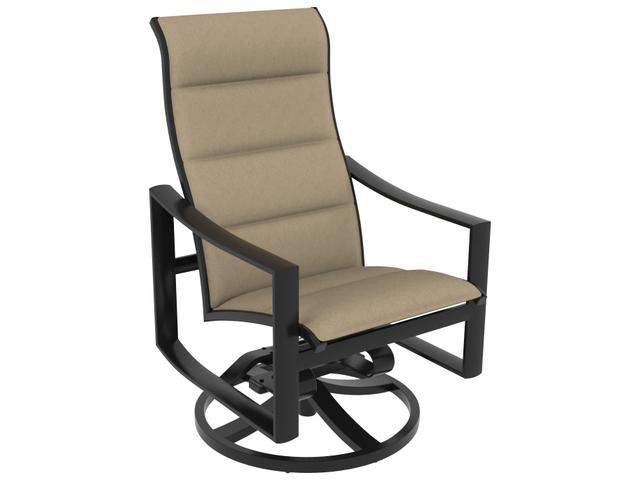 Kenzo Padded Sling Aluminum High Back Swivel Rocker Dining Arm Chair