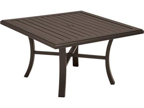 Banchetto Slat Aluminum Square Patio Chat Table with Umbrella Hole
