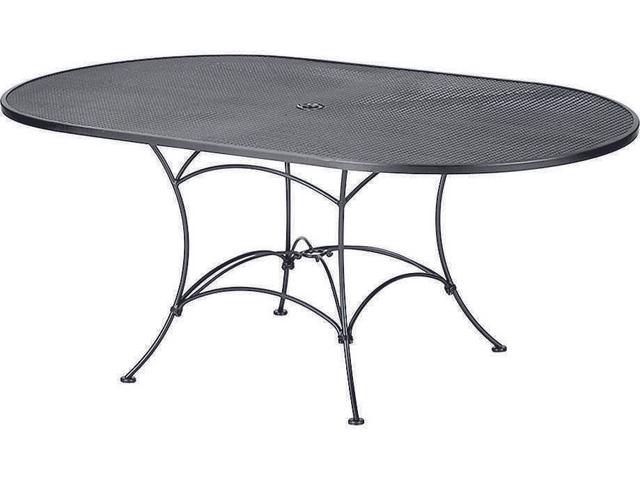 Wrought Iron Mesh Oval Dining Table with Umbrella Hole