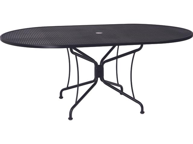 72 Inch Wrought Iron Mesh Oval Dining Table with Umbrella Hole
