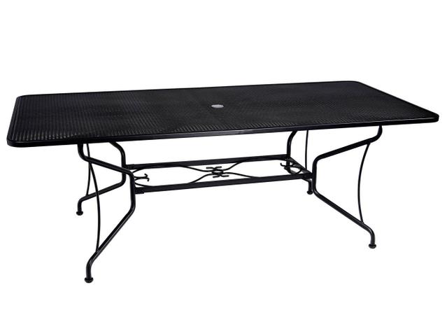 Wrought Iron Mesh 84-Inch Rectangular Dining Table with Umbrella Hole