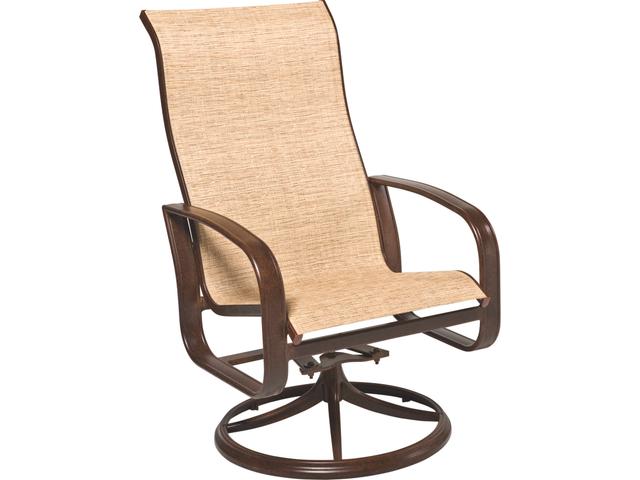Cayman Isle Sling Aluminum High Back Swivel Rocker Outdoor Patio Dining Arm Chair