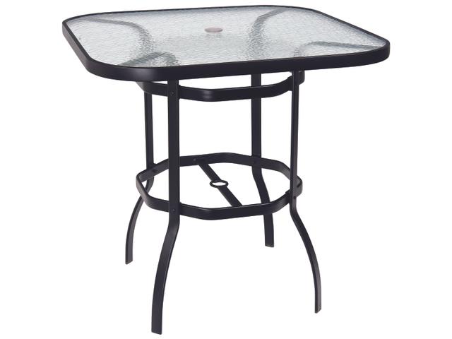 Aluminum Deluxe Square Obscure Glass Top Outdoor Bar Height Table with Umbrella Hole