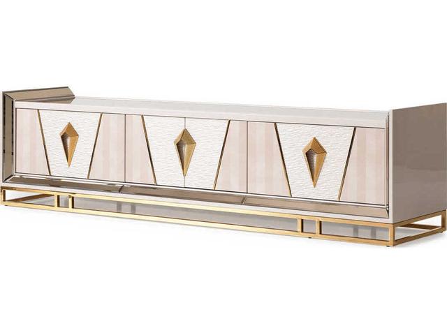 Carmela Media Cabinet in Shimmer Ivory with Gold Accents