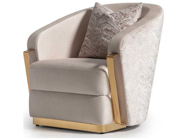 Carmela Accent Chair in Beige Jacquard and Titanium Gold