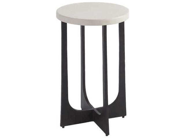 Newport Breakwater Round Accent End Table Stone Top Aged Bronze