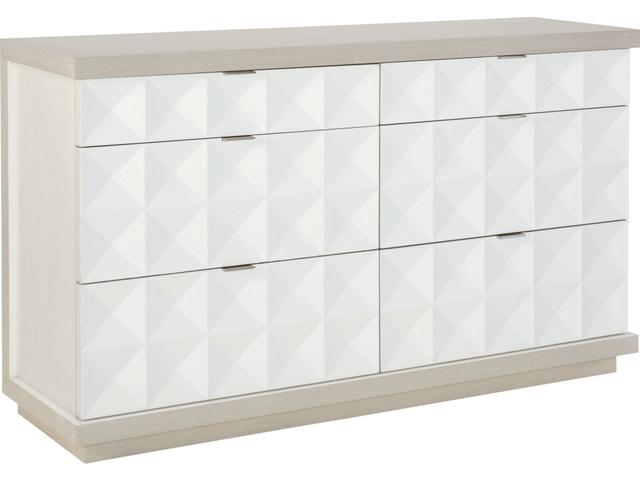 Axiom Six-Drawer Dresser in Linear Gray and White Linen
