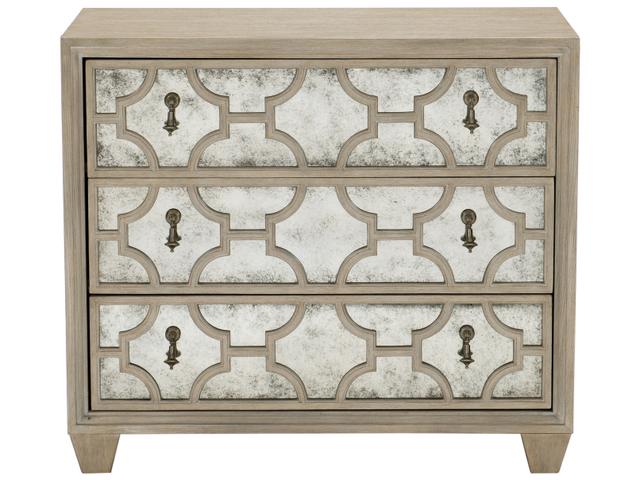 Santa Barbara 3-Drawer Nightstand in Sandstone with Mirrored Fronts