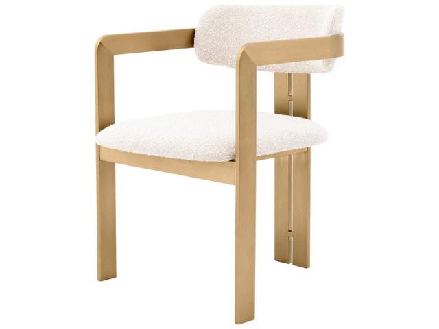 Donato Dining Chair in Bouclé Cream and Brushed Brass