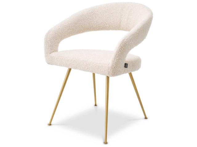 Bravo Dining Chair in Bouclé Cream and Brushed Brass