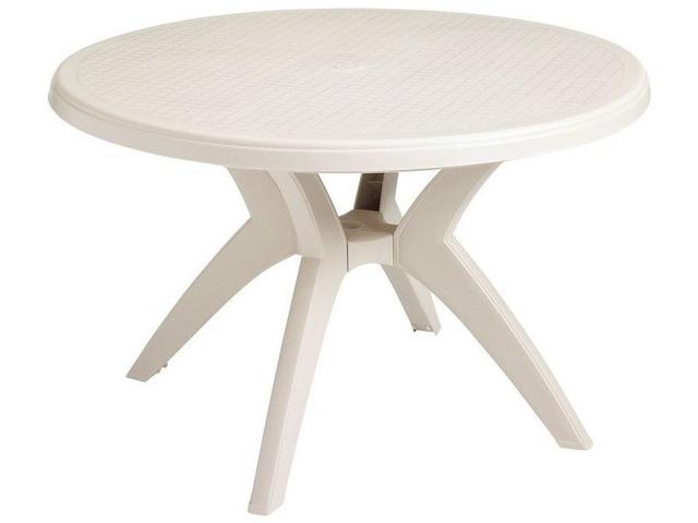 Ibiza 46-Inch Round Resin Dining Table with Umbrella Hole in Sandstone