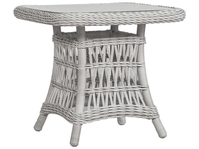 Mackinac 24.5-Inch Square Wicker End Table with Glass Top in Putty