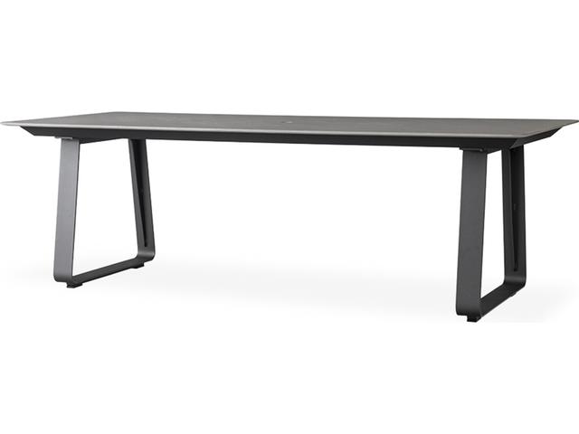Universal Accessories Aluminum Rectangular Light Gray Corian Top Outdoor Patio Dining Table with Umbrella Hole