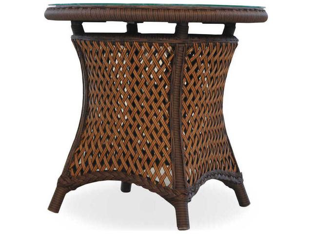 Grand Traverse 24-Inch Round SunLoom Vinyl Wicker End Table with Glass Top