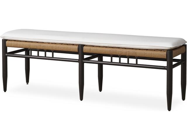Low Country Antique Black Aluminum Dining Bench with Natural Woven Vinyl