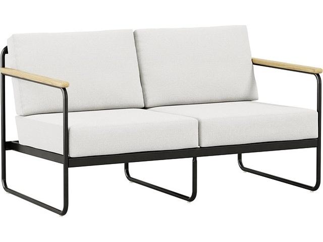 Stratton Cushion Aluminum Loveseat with Teak Arms