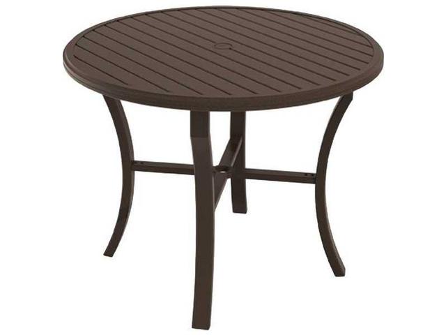 Banchetto 48 Inch Round Slat Aluminum Counter Table with Umbrella Hole