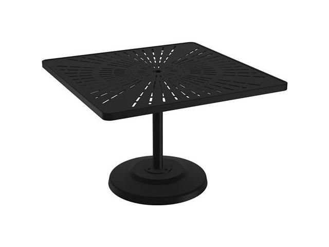 La Stratta 42 Inch Square Aluminum Pedestal Dining Table with Umbrella Hole