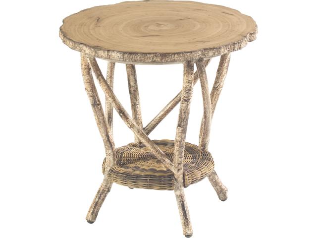River Run Wicker Round End Table with Faux Birch Top in Antique Palm