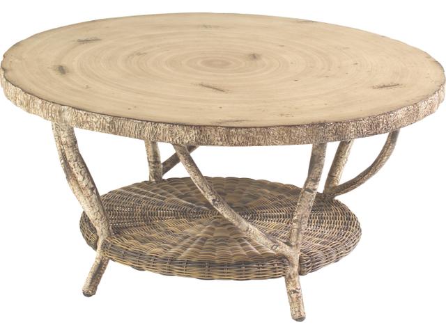 River Run Round Faux Birch Top Coffee Table in Antique Palm