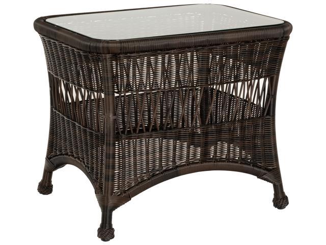 Sommerwind Rectangular Wicker End Table with Glass Top in Chocolate