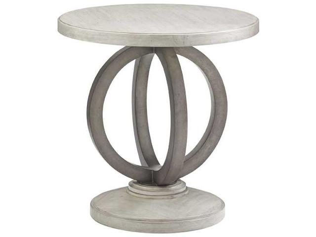 Oyster Bay Hewlett Round Side Table in Oyster Shell Wood and Metal