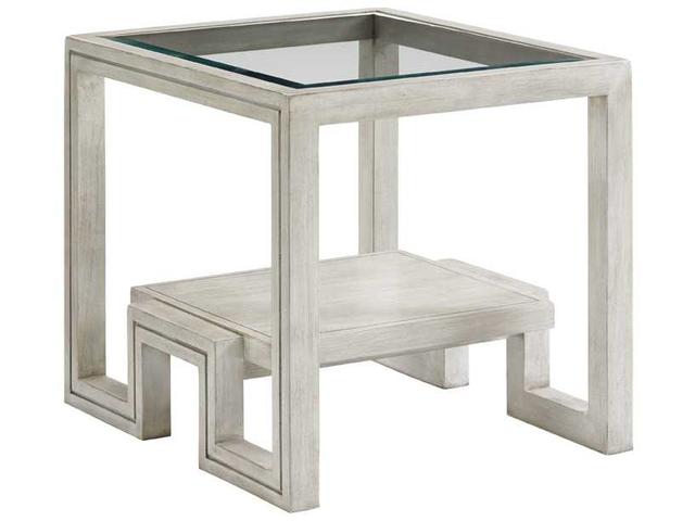 Oyster Bay Harper End Table in Oyster Gray with Glass Top