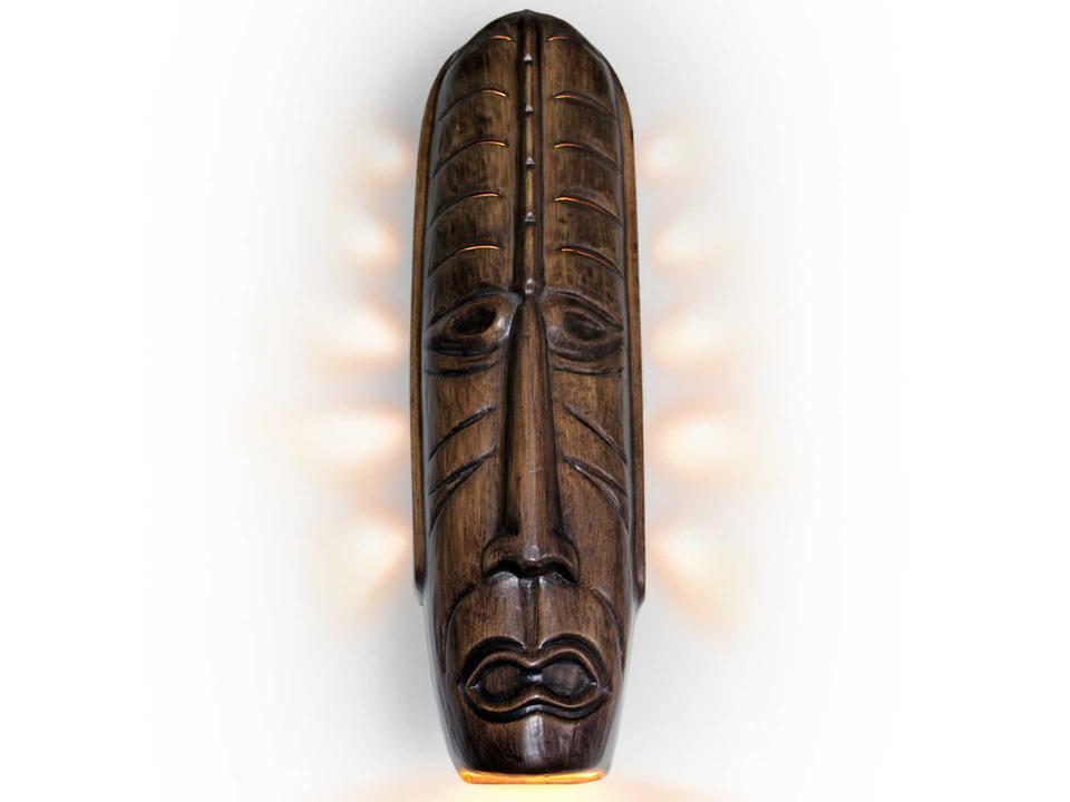 Tribal Mask 1-Light Ceramic Wall Sconce in Dark Teak Brown