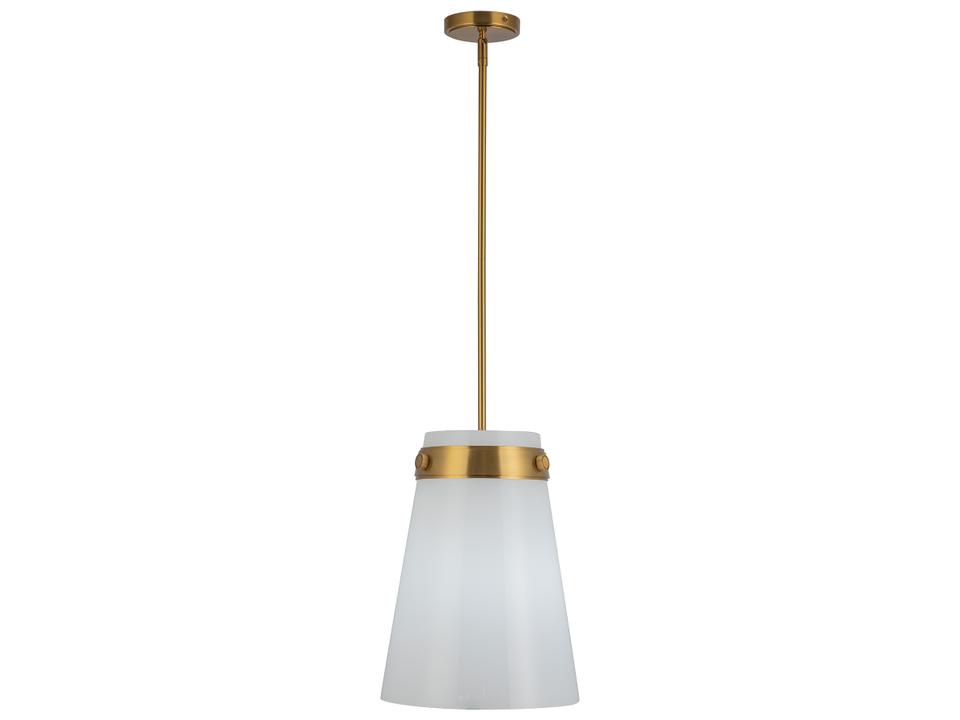 Dahlia 1-Light White Glass Pendant Light in Brushed Brass
