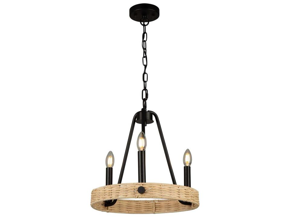 Perris 3-Light Chandelier with Handmade Rattan Shades in Black