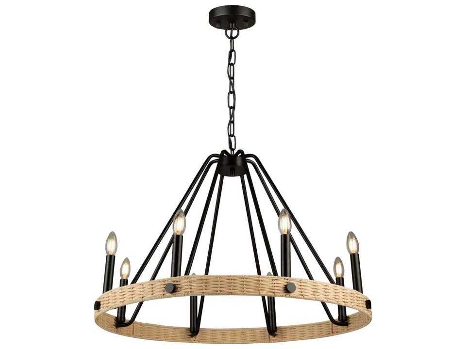 Perris 8-Light Rattan Chandelier in Black