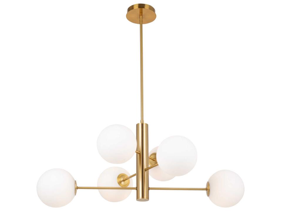 6-Light Aurelia Chandelier in Brass with White Glassware