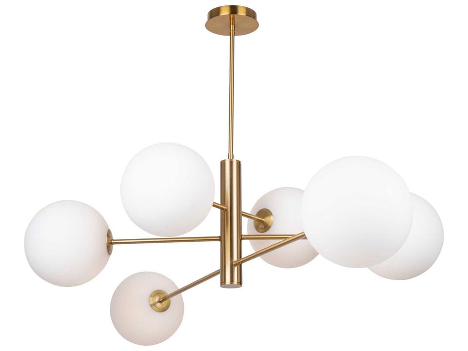 6-Light Aurelia Sputnik Chandelier in Brushed Brass with White Glass