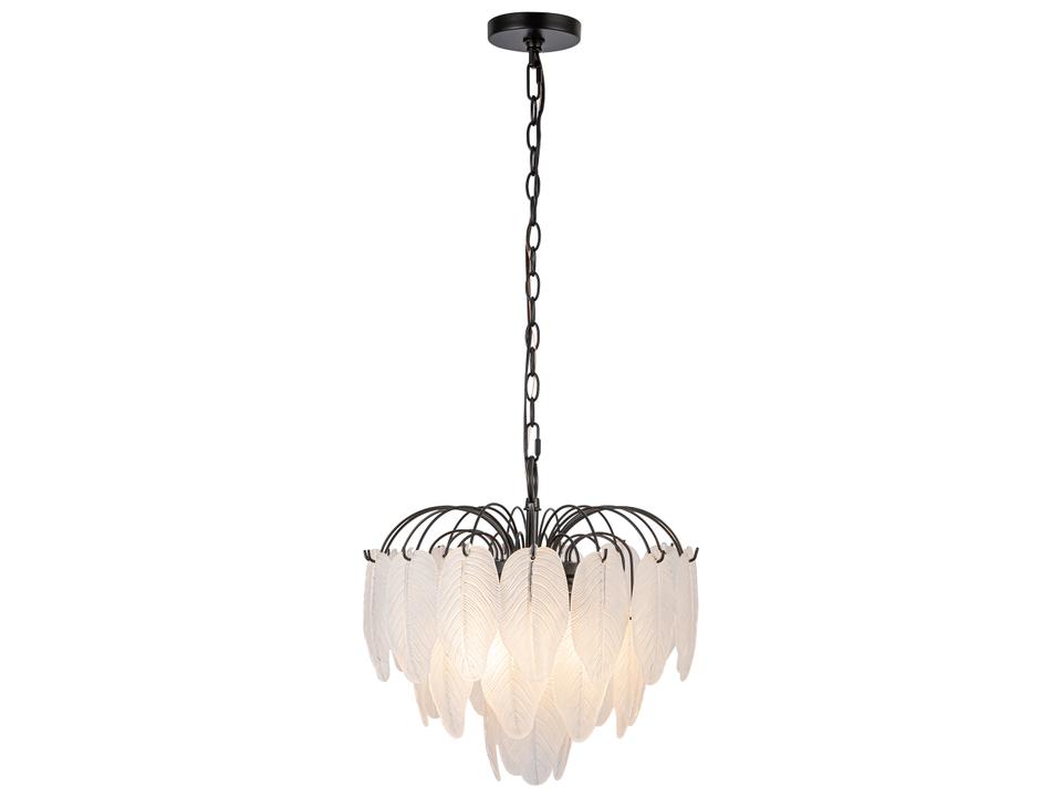 Alessia 4-Light Black Chandelier with Etched Glass Leaves